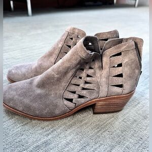 Vince Camuto Taupe Suede Cutout Ankle Booties